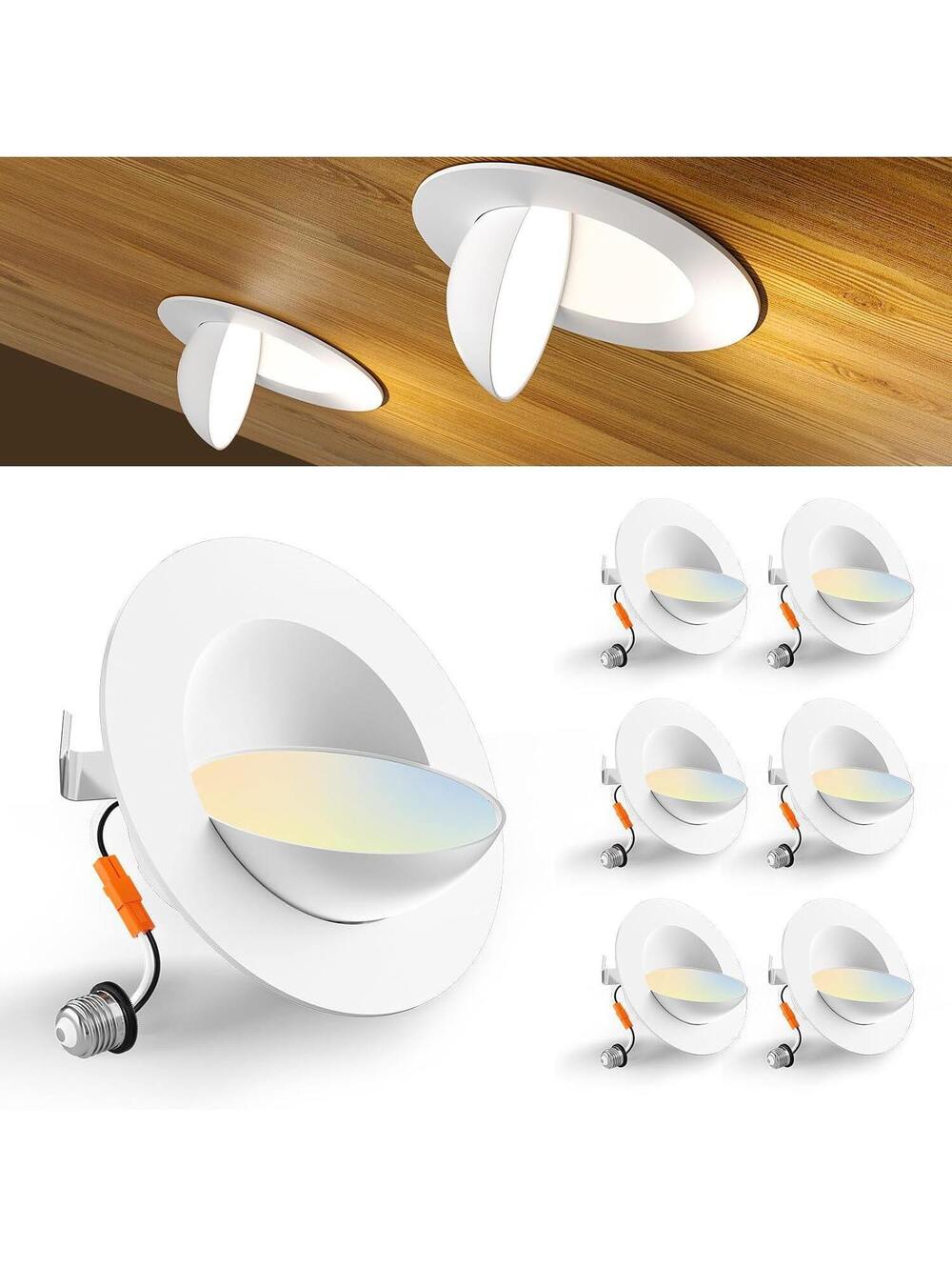 6 Inch Eyeball Gimbal Retrofit Can Lights, 5CCT Adjustable, 6 Pack